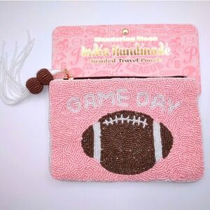 India Handmade Wandering Moon Beaded Travel Bag Football Pink Game‎ Day Viral